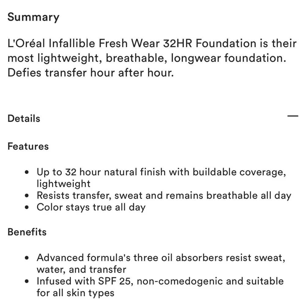 🍒L'Oréal Infallible Up to 32 Hour Fresh Wear Foundation